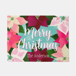 Frohe Weihnachten Pink Poinsettias Fußmatte