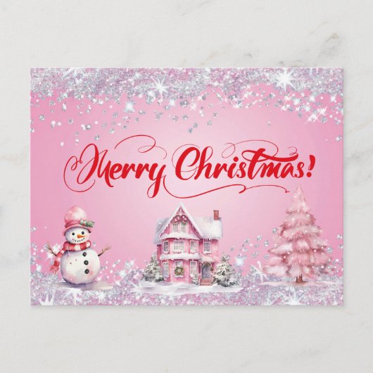 Frohe Weihnachten Pink Postkarte (Vorderseite)