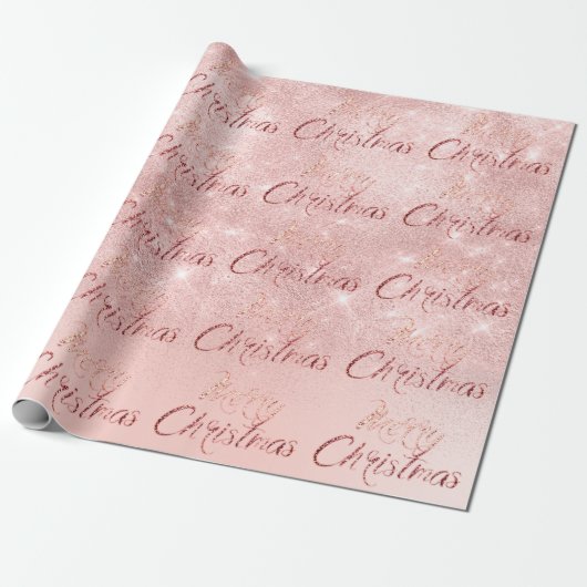 Frohe Weihnachten Pink Rose Glitzer Blush Script L Geschenkpapier (Ungerollt)