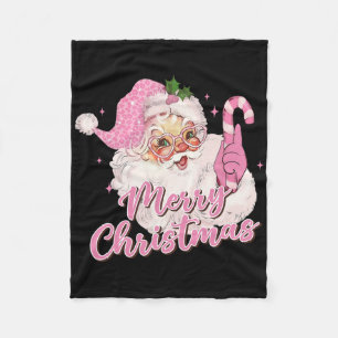 Frohe Weihnachten Pink Santa Claus Vintag Retro Xm Fleecedecke
