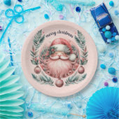 Frohe Weihnachten Pink Santa Wreath Pappteller (Party)