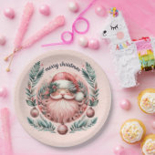 Frohe Weihnachten Pink Santa Wreath Pappteller (Party)