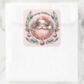 Frohe Weihnachten Pink Santa Wreath Quadratischer Aufkleber (Tasche)