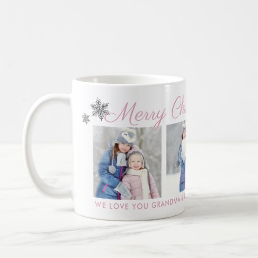 Frohe Weihnachten Pink Script Custom Foto Collage Kaffeetasse (Links)