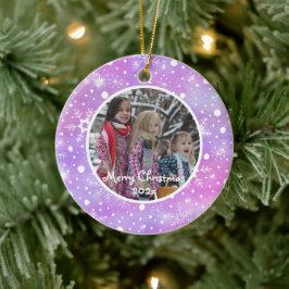 Frohe Weihnachten Pink Snowflake Foto Keramik Ornament