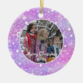 Frohe Weihnachten Pink Snowflake Foto Keramik Ornament (Vorne)