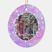 Frohe Weihnachten Pink Snowflake Foto Keramik Ornament (Links)