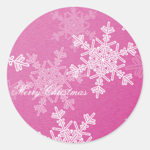 Frohe Weihnachten Pink Snowflake Minimalistisches  Runder Aufkleber