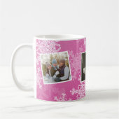 Frohe Weihnachten Pink Snowflakes Foto Collage Kaffeetasse (Links)