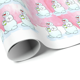 Frohe Weihnachten Pink Snowman Wrapping Paper Geschenkpapier