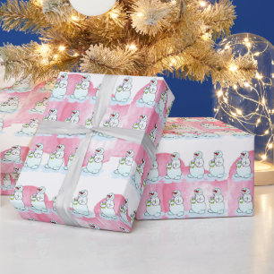 Frohe Weihnachten Pink Snowman Wrapping Paper Geschenkpapier