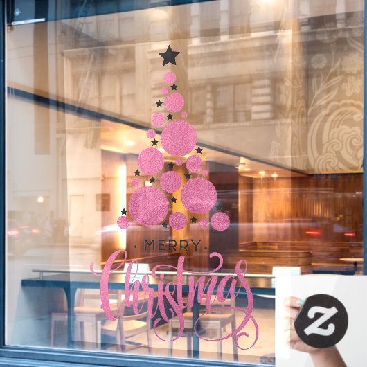 Frohe Weihnachten Pink Tree Stars Urlaub Fensteraufkleber (Café-Fenster)