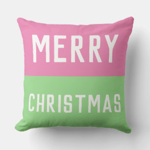 Frohe Weihnachten Pink und Grün Kissen