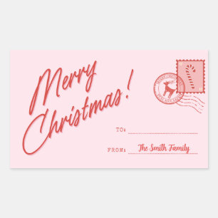 Frohe Weihnachten Pink und Rot Retro Anpassbar Rechteckiger Aufkleber