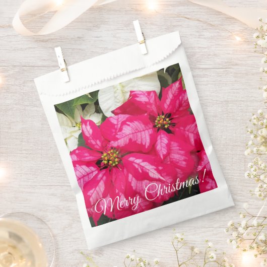 Frohe Weihnachten Pink Variegated Poinsettias Flor Geschenktütchen (Ausgeschnitten)