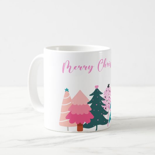 Frohe Weihnachten pinkfarbene Weihnachtsbäume Tass Kaffeetasse (Vorderseite Links)