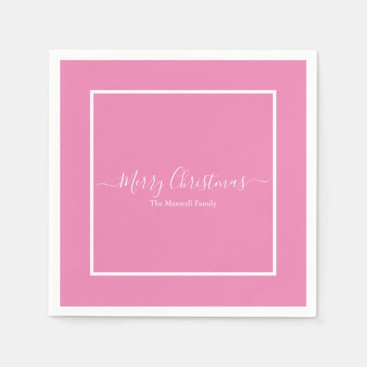 Frohe Weihnachten pinkfarbener Name Serviette (Vorderseite)