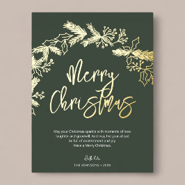 Frohe Weihnachten Pinselschrift Berry Blätter Gree Folien Feiertagspostkarte