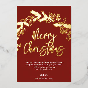 Frohe Weihnachten Pinselschrift Berry Blätter Red Folien Feiertagskarte