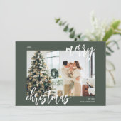 Frohe Weihnachten Pinselschrift Foto Grün (Stehend Vorderseite)