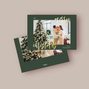Frohe Weihnachten Pinselschrift Foto Grün Folien Feiertagskarte
