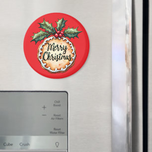 Frohe Weihnachten Plätzchen mit Stechpalmen-Beeren Magnet