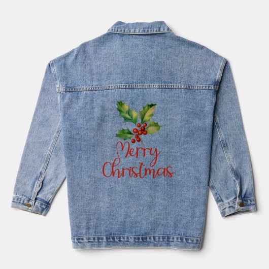 Frohe Weihnachten, Poinsettia Berries Design Women Jeansjacke (Rückseite)