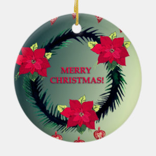 Frohe Weihnachten, Poinsettia Blume Keramik Ornament