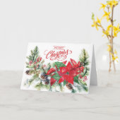 Frohe Weihnachten - Poinsettia, Boys, Berries Karte (Gelbe Blume)