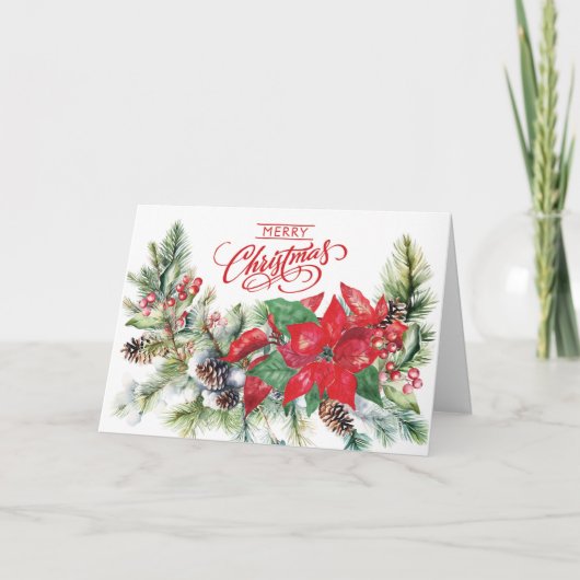 Frohe Weihnachten - Poinsettia, Boys, Berries Karte (Vorderseite)