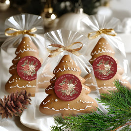 Frohe Weihnachten Poinsettia Burgundy Runder Aufkleber