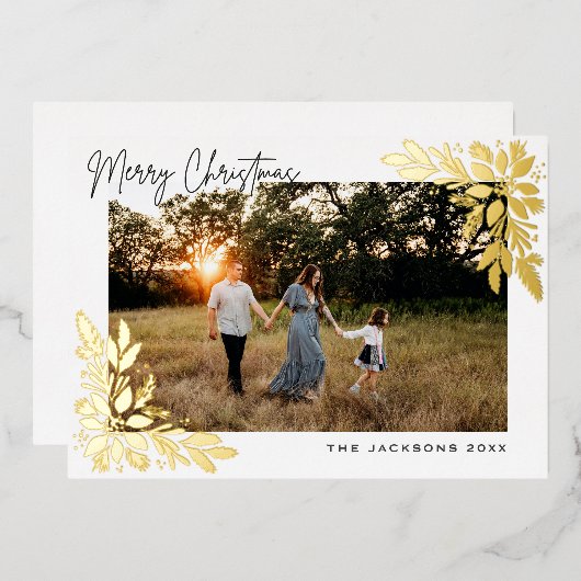 Frohe Weihnachten Poinsettia Design Folien Feiertagskarte (Vorderseite/Rückseite)