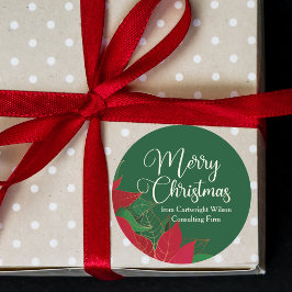Frohe Weihnachten Poinsettia Elegant Grünes Geschä Runder Aufkleber