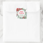 Frohe Weihnachten Poinsettia Floral Gefallen Quadratischer Aufkleber (Tasche)