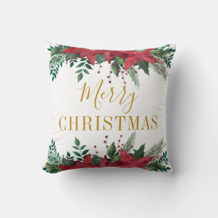 Frohe Weihnachten Poinsettia Floral Kissen