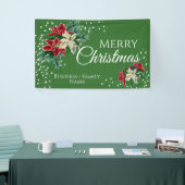 Frohe Weihnachten Poinsettia Green Personalisiert Banner (Messeveranstaltung)