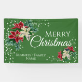 Frohe Weihnachten Poinsettia Green Personalisiert Banner (Horizontal)