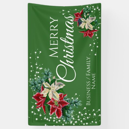 Frohe Weihnachten Poinsettia Green Personalisiert Banner (Vertikal)