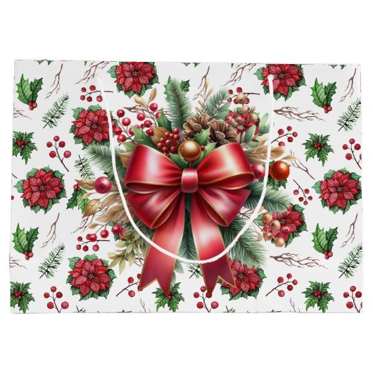 Frohe Weihnachten Poinsettia Große Geschenktasche Große Geschenktüte (Rückseite)