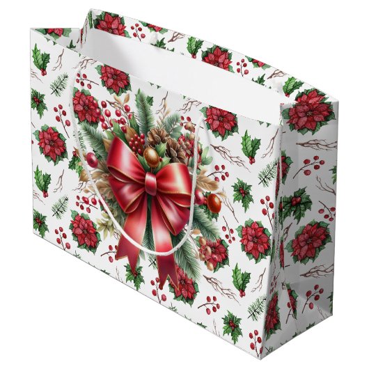 Frohe Weihnachten Poinsettia Große Geschenktasche Große Geschenktüte (Rückseite Schrägansicht)