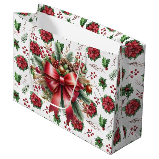 Frohe Weihnachten Poinsettia Große Geschenktasche Große Geschenktüte (Vorderseite Schrägansicht)