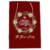 Frohe Weihnachten Poinsettia Monogram Weihnachten Mittlere Geschenktüte (Vorderseite)