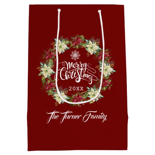 Frohe Weihnachten Poinsettia Monogram Weihnachten Mittlere Geschenktüte (Rückseite)