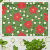 Frohe Weihnachten Poinsettia Polka Dots Muster Geschirrtuch (Gefaltet)