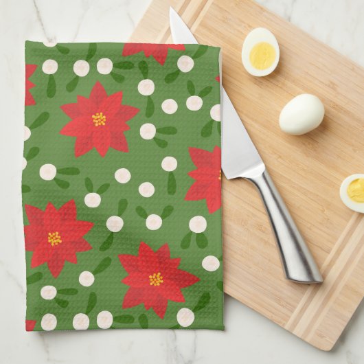 Frohe Weihnachten Poinsettia Polka Dots Muster Geschirrtuch (Viertel Falte)