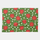 Frohe Weihnachten Poinsettia Polka Dots Muster Geschirrtuch (Horizontal)
