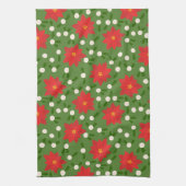 Frohe Weihnachten Poinsettia Polka Dots Muster Geschirrtuch (Vertikal)