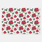 Frohe Weihnachten Poinsettia Red Holly Green White Geschenkpapier Set (Vorderseite)