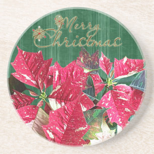 Frohe Weihnachten Poinsettia Sandstone Untersetzer