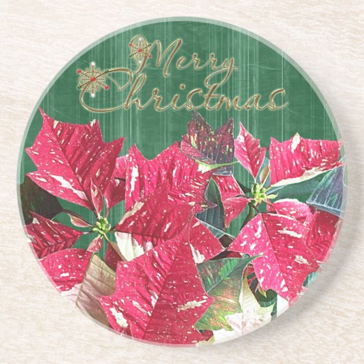 Frohe Weihnachten Poinsettia Sandstone Untersetzer (Vorne)